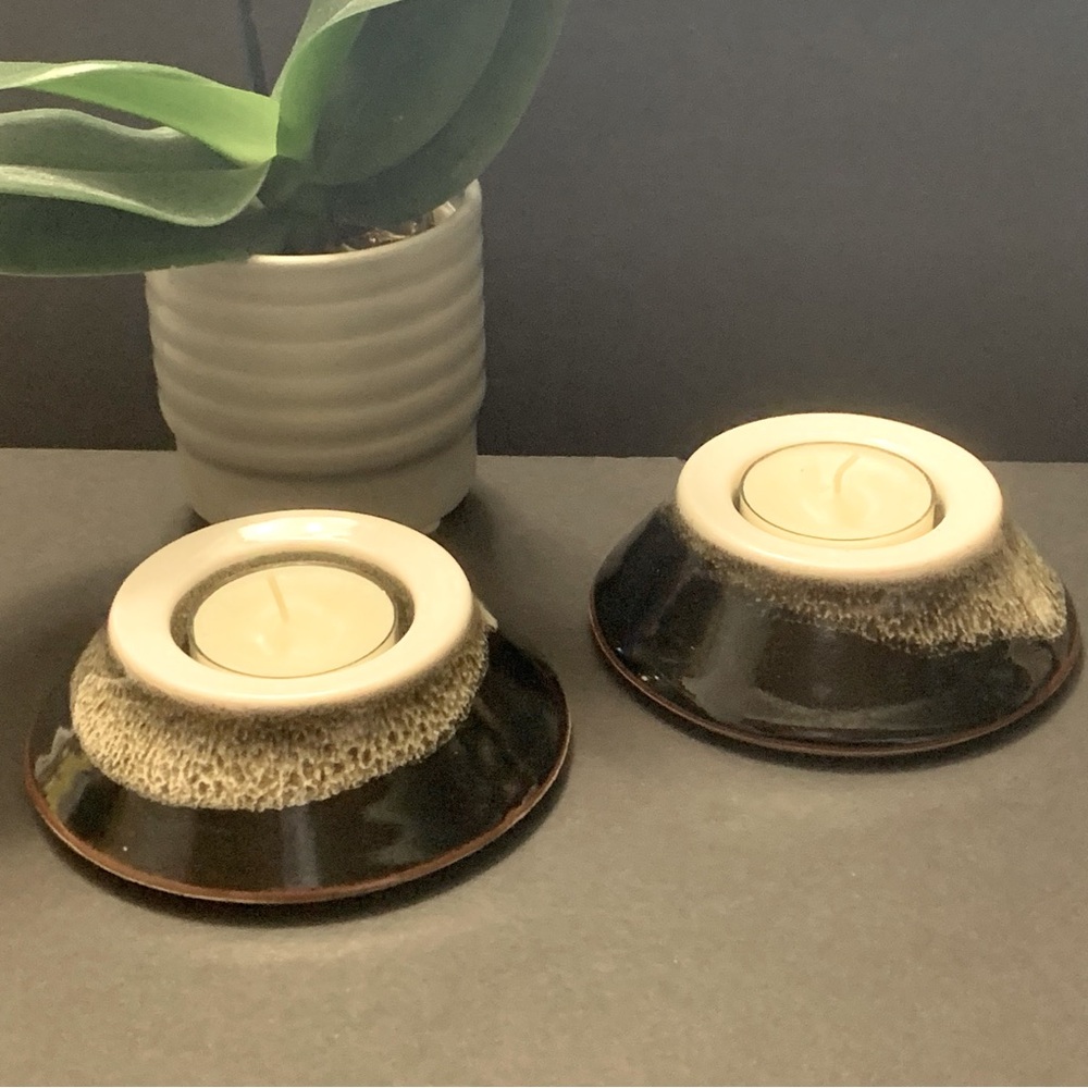Studio Pottery tea light candle holders set of 2